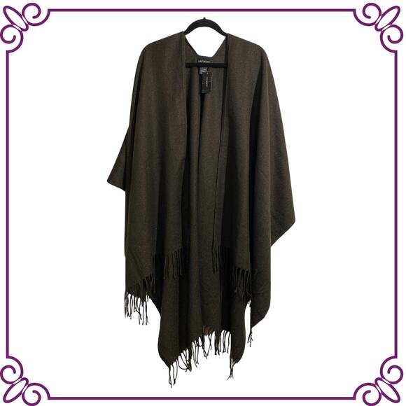 Lane Bryant Brown with Bronze Shimmer Shawl Poncho Wrap Cape Fringe - Picture 1 of 8